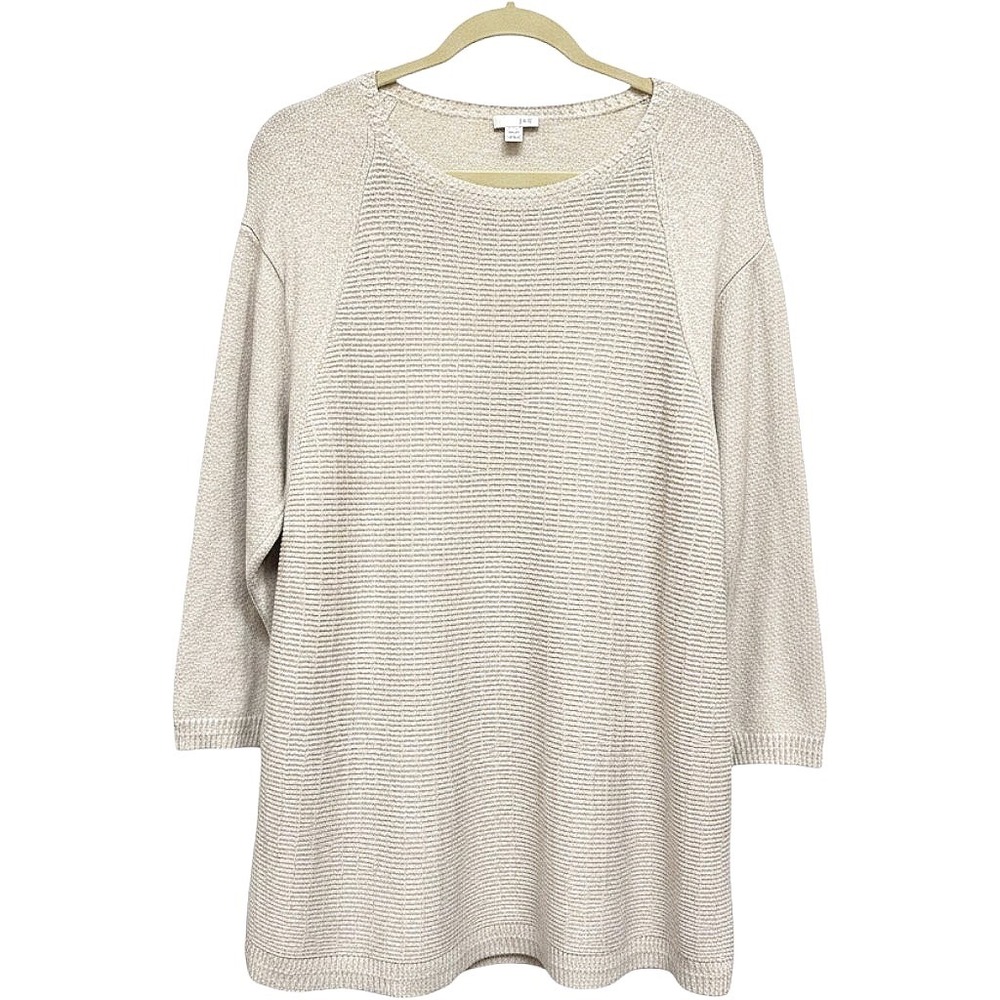 J. Jill Womens 2X Oatmeal Textured Knit Tunic Sweater Scoop Neck Cotton Blend